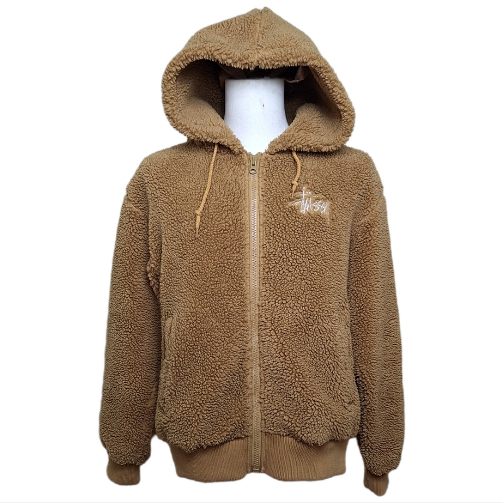 Stussy Brown Sherpa Hoodie mens size small